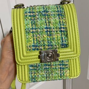 Nub tweed green  faux leather shoulder & cross body bag